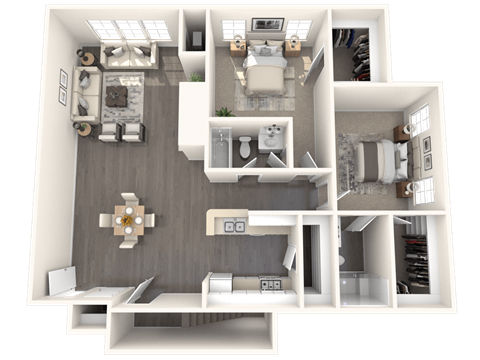 Floor plan for 2 beds, 2 baths, 1386 sqft
